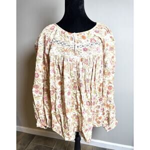 Old Navy Womens Size L Floral Peasant Top Blouse Boho Cottagecore